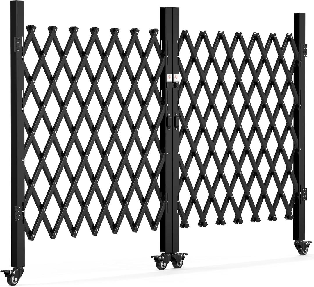 YITAHOME Double Folding Security Gate, 85" H x 150" W Door Gate, Flexible Expanding Security Gate, Steel Safety Gates, 360 Rolling Barricade Gate, Scissor Gate with Padlock, Aluminum Alloy Mesh, Black