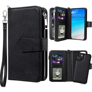 Case for iPhone 13 Mini, 2 in 1 Magnetic Detachable Wallet Case, PU Leather Phone Case Cover with Card Holder for iPhone 13 Mini, Black