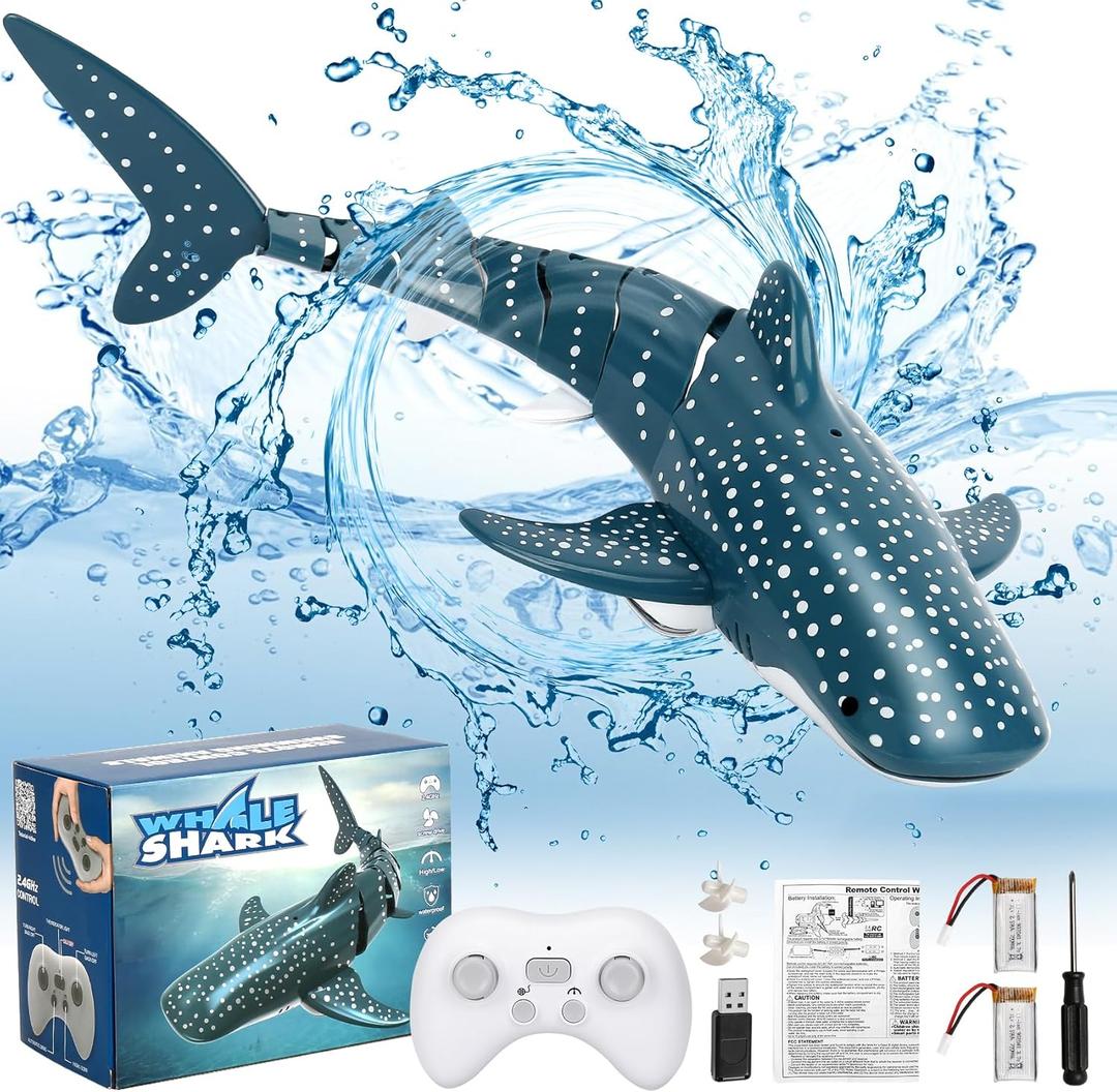 Remote Control Shark Toys, 1:18 Scale High Simulation RC Shark Fish Toys for Swimming Pool Bathroom, 2x700mAh RC Boat Water Toys Great Gift for 6+ Year olds Boys Girls Kids (Dark Green)