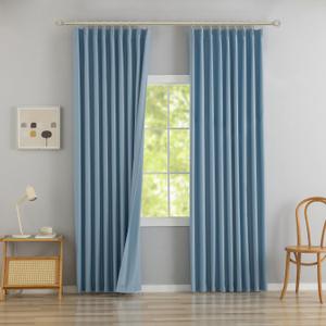 DONREN Dusty Blue Pinch Pleated Blackout Curtains with Hooks - 90 inch Length Room Darkening Thermal Insulated Window Curtain Panels for Living Room Bedroom 2 Panel 40" Wx90 L