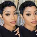 VRZ Pixie Cut Wig for Black Women Human Hair Pixie Wigs for Women Straight Human Hair Glueless Layered Full Machine Made Wigs Throw On and Go Wig for Daily Use Black Color