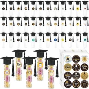 Draupnir 36Pcs Graduation Candy Tubes 2026 Graduation Candy Jars Grad Party Favors Plastic Candy Boxes with Stickers DIY Grad Table Party Favors