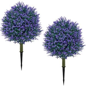 23.6'' Faux Lavender Artificial Topiaries Ball Trees Set of 2 with Ground Spikes for Fall Front Porch Decor, Fake Bushes UV Resistant Artificial Shrubs Outdoor Plants Fake Topiaries Home Decor 23.6'' Faux Lavender Artificial Topiaries Ball Trees Set of 2 with Ground Spikes for Fall Front Porch Decor, Fake Bushes UV Resistant Artificial Shrubs Outdoor Plants Fake Topiaries Home Decor