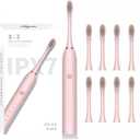 JIMBOBO Electric Toothbrush for Women Girls USB Rechargeable Ultra Sonic Toothbrushes with 8 Brush Heads 42,000 VPM Whitening 6 Cleaning Modes 2 Min Smart Timer 2-Hour Fast Charge for 60-Days (Pink) (1 Count (Pack of 1))