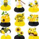 Outus 9 Pcs Honey Bee Baby Shower Party Decoration Centerpiece Bumble Honeycomb Centerpieces Table Decoration for Bee Day Themed Gender Reveal Birthday Party Supplies