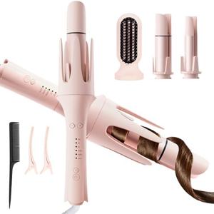 CHIKYO 3 in 1 Multifunctional Hot Tool, Automatic Curling Irons with 2 Ceramic Barrel(1", 1.25") & Hair Straightener Brush, Hair Curler & Straightening Comb with 3 Temp & Timer & Negative Ions