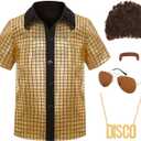 SIZGAROOT 70s Outfits for Boys Disco Costume Kids Halloween Party Dress Up (8-10 Years, Gold)