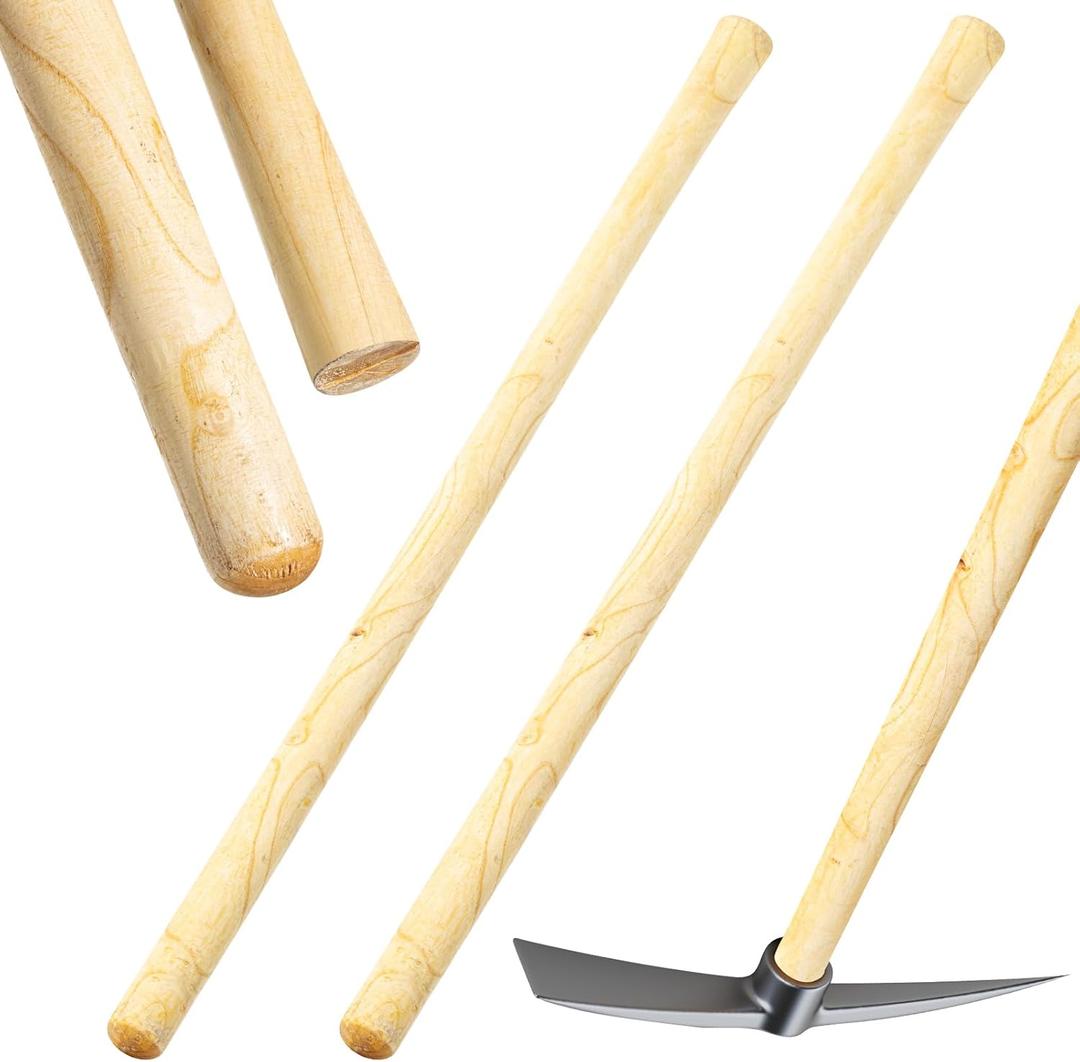 Lasnten 2 Pcs Solid Wood Replacement Handle for Round Eye Hoe 54 Inches/ 137 cm Grub Hoe Handle for Garden Shovel Tool Digging Spading Fork Rake Gardening Weeding, natural