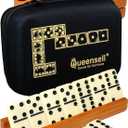 Queensell Dominos Set for Adults with 4 Domino Racks - Double 6 Dominoes Set with Domino Holder, Classic Board Games for Kids and Adults - Double Six Standard Dominos Set 28 Tiles with Travel Case