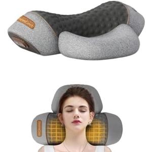 DreemCore 3-in-1 Neck Massager Pillow with Heating & Traction & Vibration, 3D Ergonomic Cervical Pillow for Neck Back Shoulder Pain Relief,Light Grey