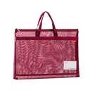 Pendancy Mesh Zipper Pouch A4 Size, Large Double Pocket Lightweight Nylon Transparent File Bag with Handle, 11x13.8 in Foldable Document Storage for Puzzle Project/Cross Stitch/Travel/Office (Red)