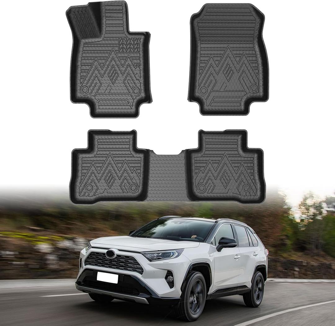 Mixsuper Floor Mats for Toyota RAV4 2019-2025, All Weather Floor Liners for Toyota RAV4 Accessories, Durable 1st and 2nd Row Set Black