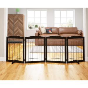 PAWLAND 96-inch Extra Wide Dog gate for The House, Doorway, Stairs, Freestanding Foldable Wire Pet Gate, Set of Support Feet Included (Espresso, 30" Height-4 Panels)