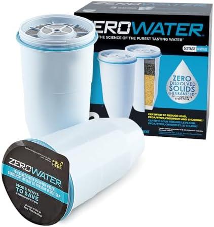 ZeroWater Official Replacement Filter - 5-Stage 0 TDS Filter Replacement - System IAPMO Certified to Reduce Lead, Chromium, and PFOA/PFOS, 2-Pack