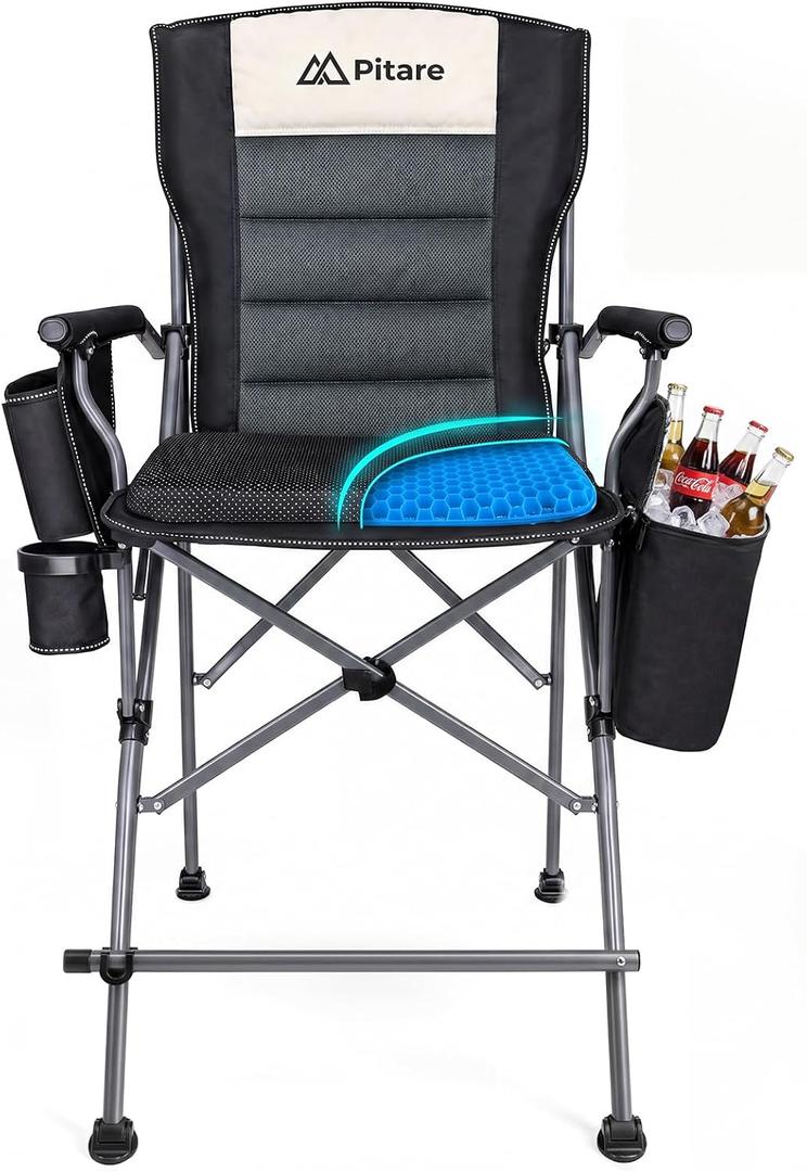 Tall Camping Chair for Adults, Tall Folding Directors Chair with Cooler Bag, Gel Cushion and Footrest, 440 lbs Heavy Duty Camping Portable High Chair for Beach, Sports, Outdoor Events