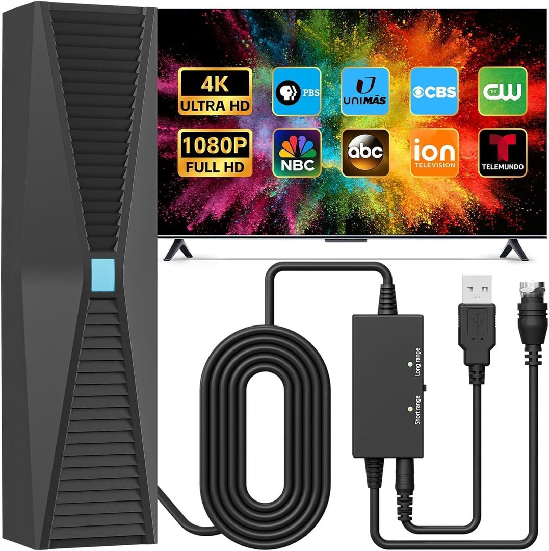 TV Antenna for Smart & Old TVs, 6000+ Miles Range Strongest Digital HD TV Antenna Indoor Support 4K 1080P VHF UHF, 360 Long Range Reception with Signal Amplifier