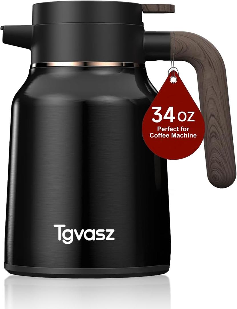 34 Oz Carafes for Hot Liquid, Stainless Steel Insulated Vacuum Thermal Coffee Carafes For Keeping Hot, 1 Liter Coffee DispenserBlack)
