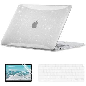 EooCoo Hard Case Compatible with MacBook Air 13.3 inch M1 Chip 2021-2018 with Retina Display, Air 13.3 inch Plastic Protective Case + Transparant Keyboard Cover + Screen Protector, Sparkly Clear