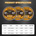 10 Inch Table Saw Blade/Miter Saw Blade, 5/8" Arbor, 32T for Framing&60T for Fine Finish&80T for Ultra Fine Finish Wood Cutting, 3-Pack