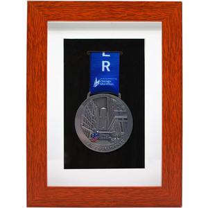 6x8'' Medal Display Frame, Single Medal Display Case, Wooden Medals Shadow Box Frame for Marathon Gymnastics Soccer Race Sports Awards - Teak