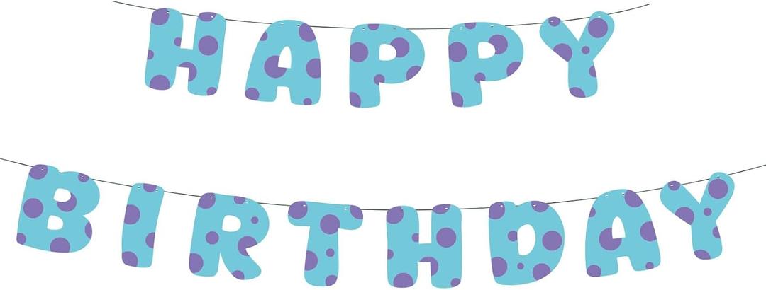 Anime Happy Birthday Banner, Blue and Purple Dots Print Paper Garland for Kids Boys Girls Birthday Party Decorations Cartoon Theme Party Supplies, Assembly Required