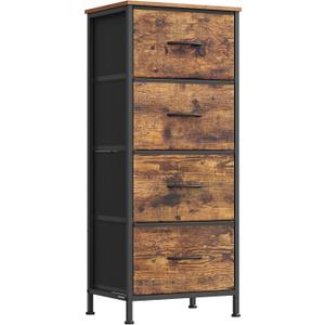 SONGMICS Dresser for Bedroom, Chest of Drawers, Steel, MDF, 4 Non-Woven Fabric Drawers, Storage Organizer Unit, Closet, Entryway, Rustic Brown and Ink Black ULGS314B02S