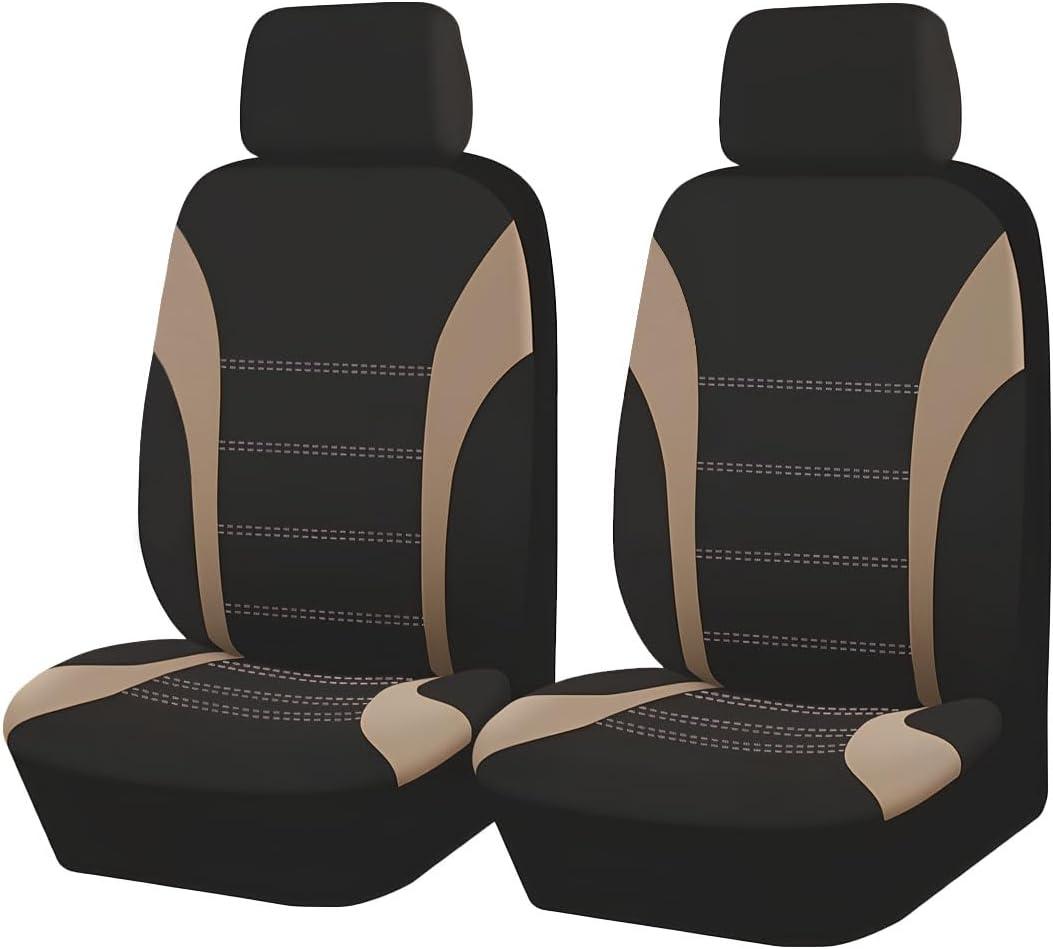 ZIMISI 2PCS Car Front Seat Covers, Comfortable Breathable Automotive Seat Covers with Removable Headrest Cover, Sporty Car Seat Protector Cushion for Cars, Trucks, SUVs (Beige)