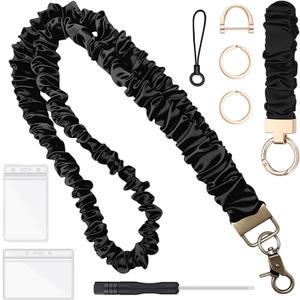 18.5" Breakaway Scrunchie Lanyard with 6.3" Keychain Wristlet - Stretchy Teacher Lanyards for ID Holder and Keys, Safety Neck Strap, Office Gift