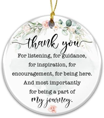 Thank You Gift Ornament 2025 – Teacher Gift Ornament, Appreciation Present for Teacher, Mentor, Friend, or Coworker, Floral Eucalyptus Ceramic Keepsake with Inspirational Quote