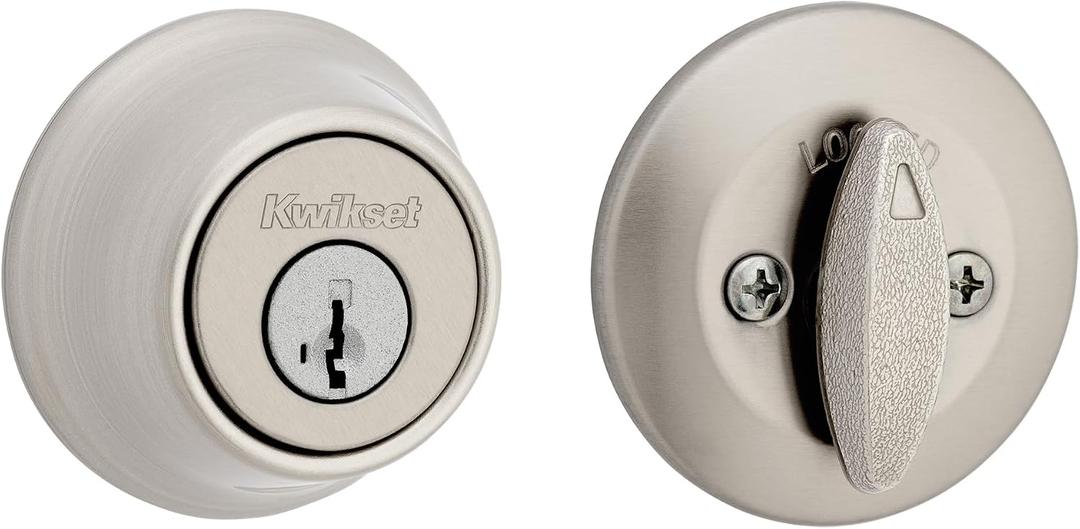 Kwikset 660 Deadbolt Lock, Satin Nickel Round Exterior Keyed Front Entry Door, Single Cylinder Dead Bolt, with Microban Protection