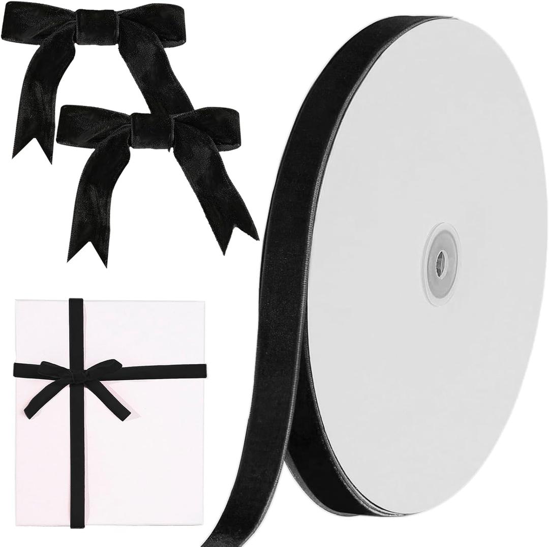 Christmas Black Velvet Ribbon, 5/8 Inch x 30 Yard Vintage Single Face Spool Satin Velvet Ribbon for Christmas Wreath Decoration DIY Bow Craft Gift Wrapping Wedding Ornaments Party Home Decor