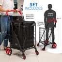 SereneLife Large Folding Utility Shopping Cart with Removable Liner Heavy Duty, 360 Swivel Wheels, 110 lb Capacity, Portable for Groceries, Laundry, Luggage, and More (Red)