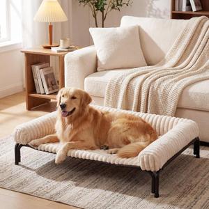 Czpalo Elevated Dog Bed with Removable Bolster Cushion Mat, Raised Pet Cot for Large Sized Dogs with Breathable & Washable Mesh, Indoor & Outdoor Pet Hammock with Skid-Resistant Feet. (L(43.30"x31.90"x8.00"))