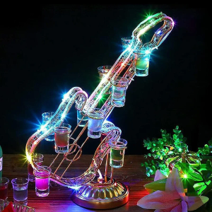 Champagne Wall Holder Champagne Metal Cup Holder Guitar Shaped LED Champagne Cup Holder with 12 Slots Liquor Bottle Display Rack for Party Club, KTV, Bar,Birthday, Wedding, Anniversary
