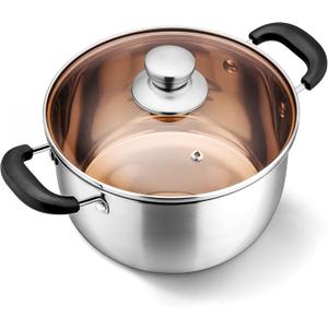 LIANYU 6QT Stock Pot with Lid, Stainless Steel Soup Pasta Pot for Home Kitchen Restaurant, Stockpot for Strew Simmer Boiling, Heat-proof Handle, Dishwasher Safe