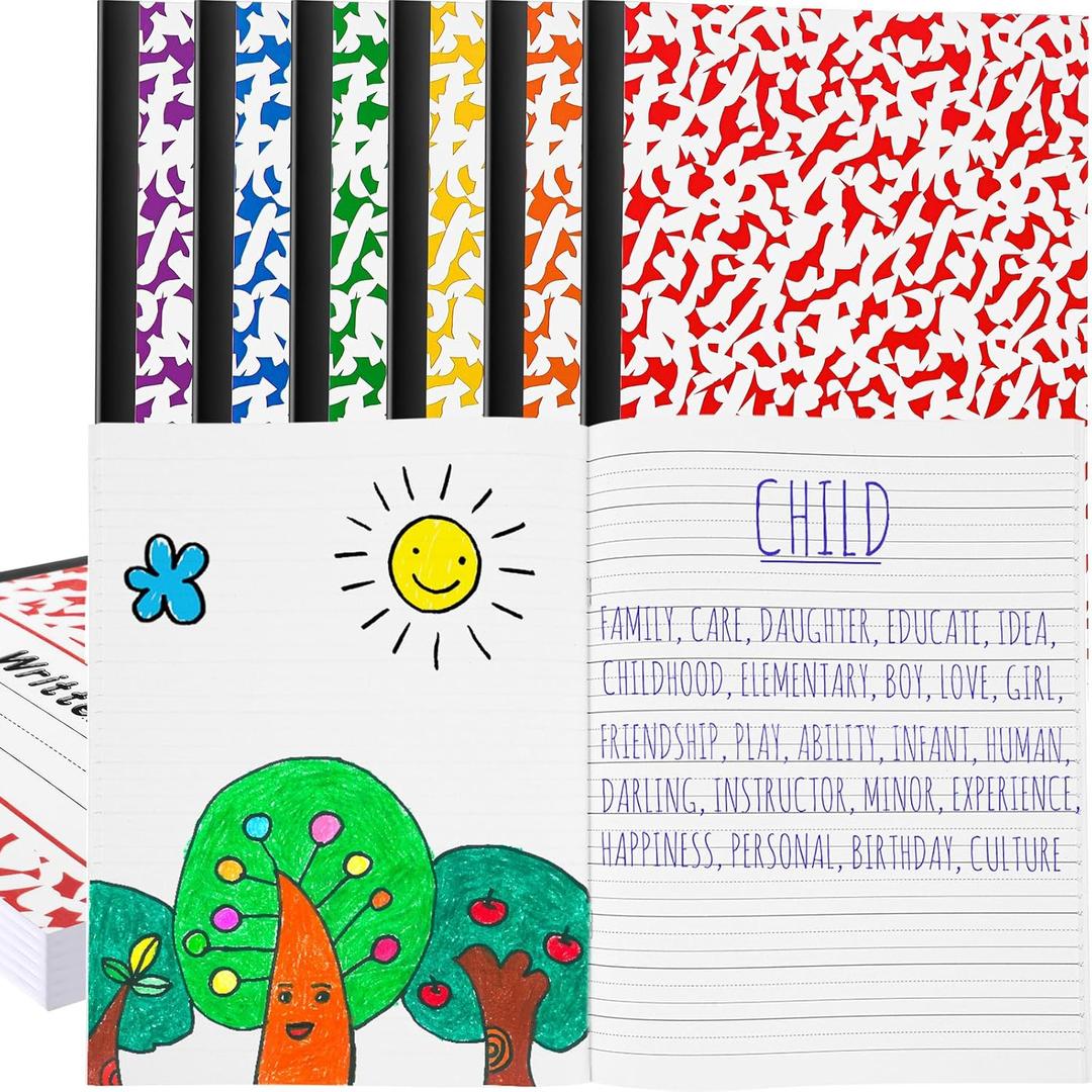 Henoyso 12 Pcs Blank Books for Kids to Write, Primary Composition Notebook K-2 Journal Ruled Books Student 1st 2nd Grades Writing Drawing Practice for Preschool Back to School Supplies (Rainbow) (6 Color)