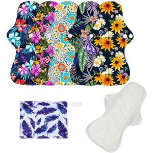 6pcs/Set Resuable Washable Incontinence Pads, Waterproof Organic Bamboo Resuable Menstrual Pads Sets, Including 5pcs Heavy Flow Cloth Mama Sanitary Napkins + 1pc Mini Wet Bag