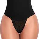 Werena Tummy Control Thong Shapewear for Women Mid High Waisted Body Shaper Underwear Lace Shaping Thong Girdle Panties (X-Large, #A1 Mid Rise Black)