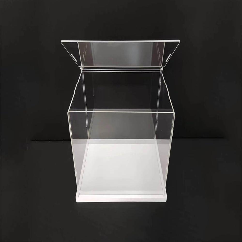 Clear Acrylic Display Case, Self-Assembly Acrylic Box with White Thick Base and Upward Swing Door, Dustproof Protection Showcase Organizer for Collectibles Doll Toys Models (15X15X25cm/6X6X10inch)