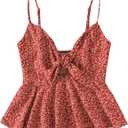 GORGLITTER Women's Bow Floral Peplum Tops Cute Babydoll Sleeveless Tie Front Smocked Cami Going Out Crop Tops 2025 (L)