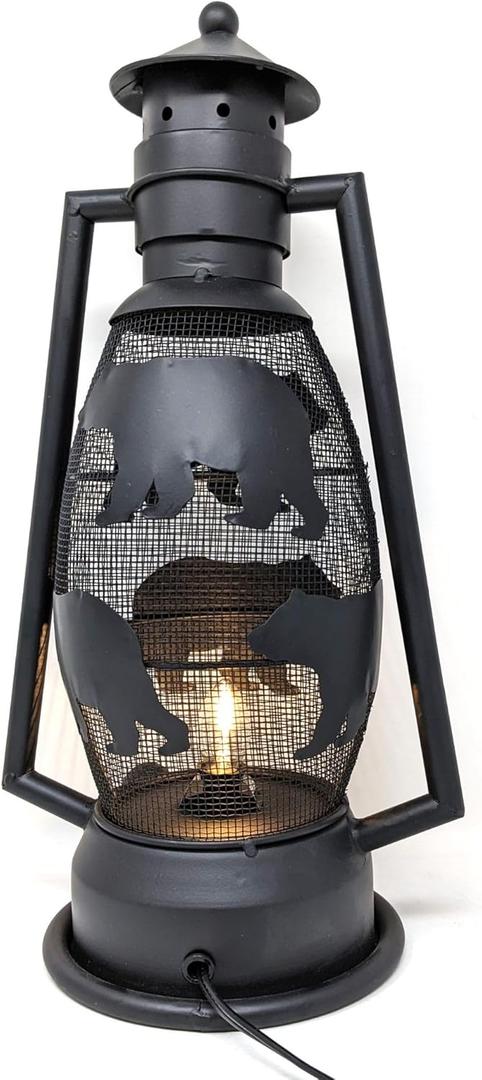 BestGiftEver Rustic Bear Lantern Table Lamp  Vintage Metal Nightlight with Electric Cord  Cabin, Lodge, Woodland Dcor