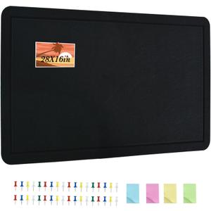 Vuzvuv Black 28"x16" Large Cork Board with 50 Push Pins & Sticky Notes, Self-Adhesive Bulletin Board for Wall, Felt Pin Vision Board for Paste Notes,Schedules Offices Home