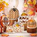 Yousoontic 6 Pcs Thanksgiving Decor for Home Pumpkin Wooden Block Sign Autumn Fall Table Centerpiece for Thanksgiving Tiered Tray Harvest Table Mantel Shelf Decor (Fresh)
