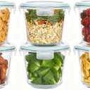 8 PCS Glass Meal Prep Containers with Lids, Airtight 3 Cup Glass Storage Containers Set, Round Deep Soup Containers with Lids for Leftover, Microwave, Dishwasher, and Freezer Safe (6pc)
