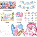 Surf Birthday Party Decorations, Beach Birthday Party Decorations for Girls, Summer Hawaii Wave Surf's Up Birthday Supplies Balloon Garland Surfboard Cardboard for Surf-Themed Bday Girl Decor Kit