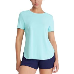 Women's Short Sleeve Workout Tops Moisture Wicking Cooling Shirts UV Protection Quick Dry Athletic Activewear (Blue, S)