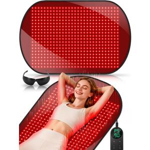 43'' x 26'' Red Light Therapy Mat for Body, 580 LEDs Near Infrared Light Therapy Pad Adjustable 10-90 min Timer, 660nm & 850nm Home Red Light Therapy for Back Belly Knee, 60W with Glasses
