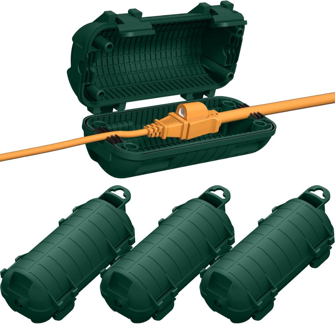 Extension Cord Cover Outdoor, 4 Pack IP54 Water-Resistant Power Cord Protector Electrical Connection Box Outside Weatherproof Cable Safety Cover for Electronics Plug Outlet Tool Holiday Light, Green