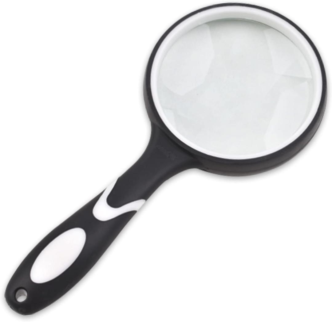 Magnifying Glass 10X Handheld Reading Magnifier for Seniors & Kids, Thickened Magnifying Lens with Non-Slip Rubber Handle, Ideal for Reading Small Prints Hobby Observation Inspection (White)