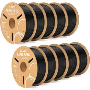 ELEGOO Rapid PETG Filament 1.75mm Black 10KG, High Speed 600mm/s 3D Printer Filament Dimensional Accuracy +/- 0.02 mm, 10 Pack 1kg Cardboard Spool(2.2lbs) Fits for Most FDM 3D Printers